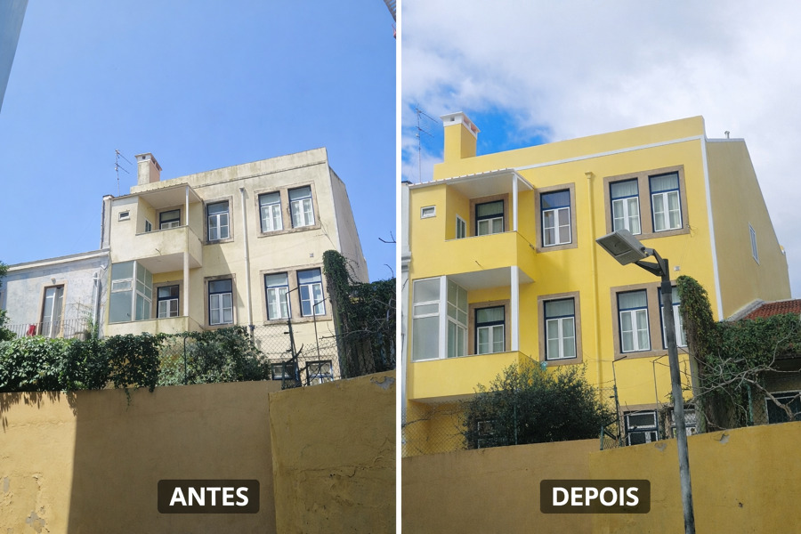 Reabilitação e pintura de fachada exterior (antes e depois)