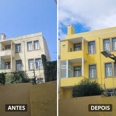 Reabilitação e pintura de fachada exterior (antes e depois)