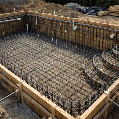 Cofragem e ferragem de piscina