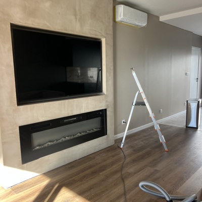 A lareira com brilho do micro cimento