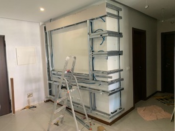 Painel feito de pladur.