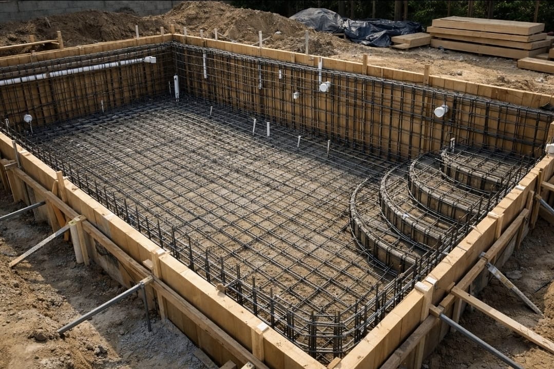 Cofragem e ferragem de piscina