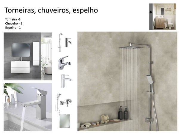 Torneiras, chuveiros, espelho