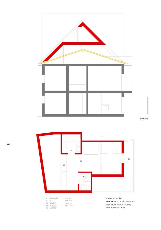 Corte e planta ampliação sotão