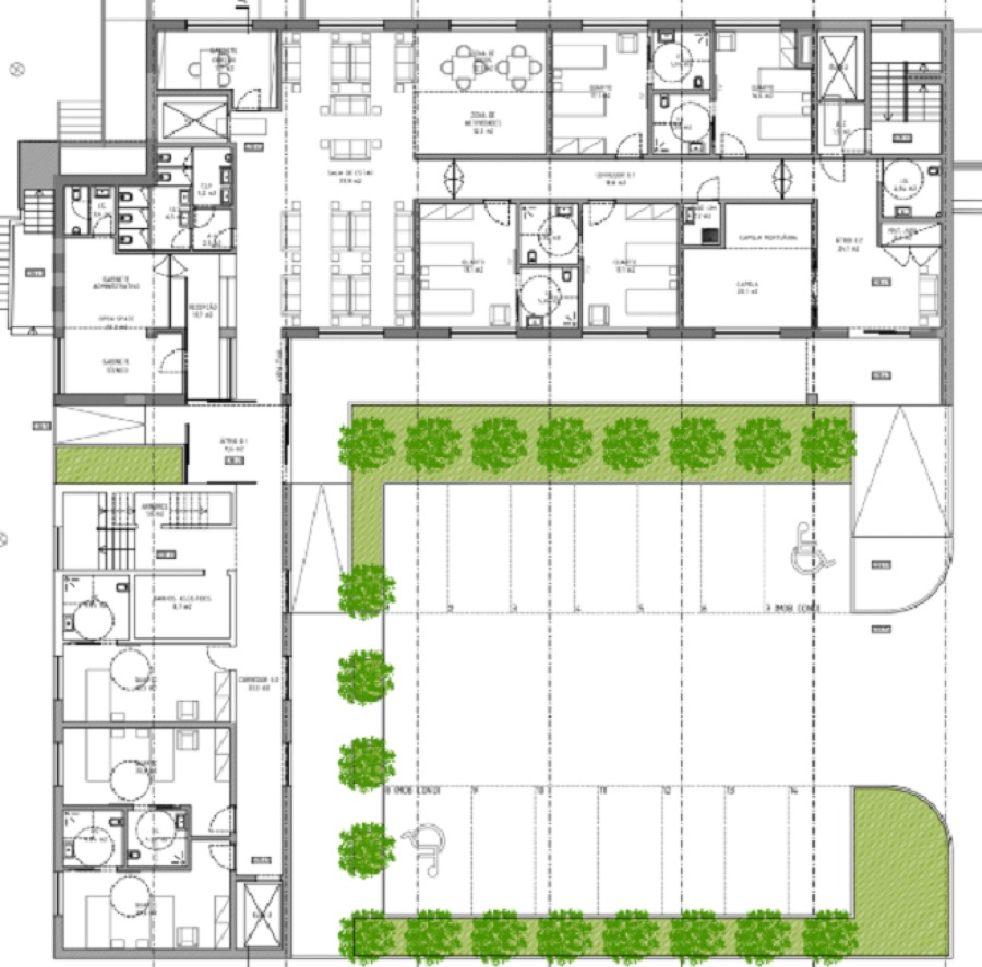 Planta referente a uma residencia para Idosos