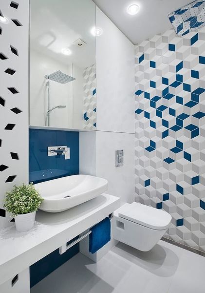 Cinza, branco, azul e geometria